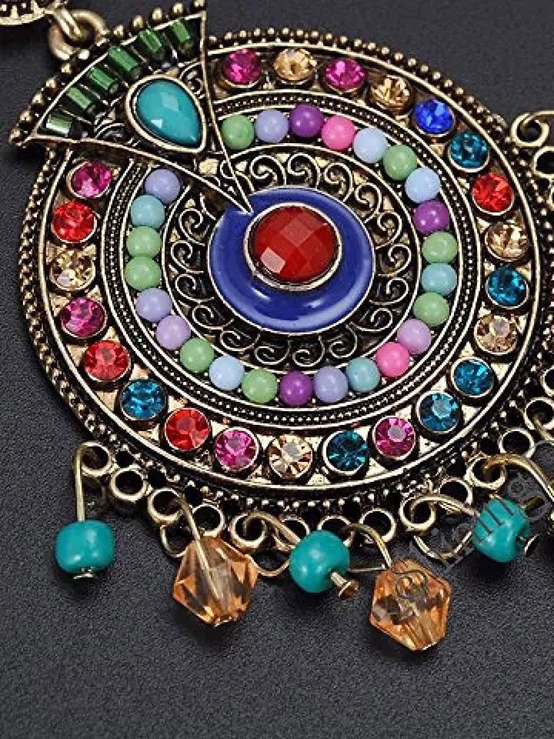 

I Jewels Gold & Green Contemporary Stone Studded Chandbalis Earrings
