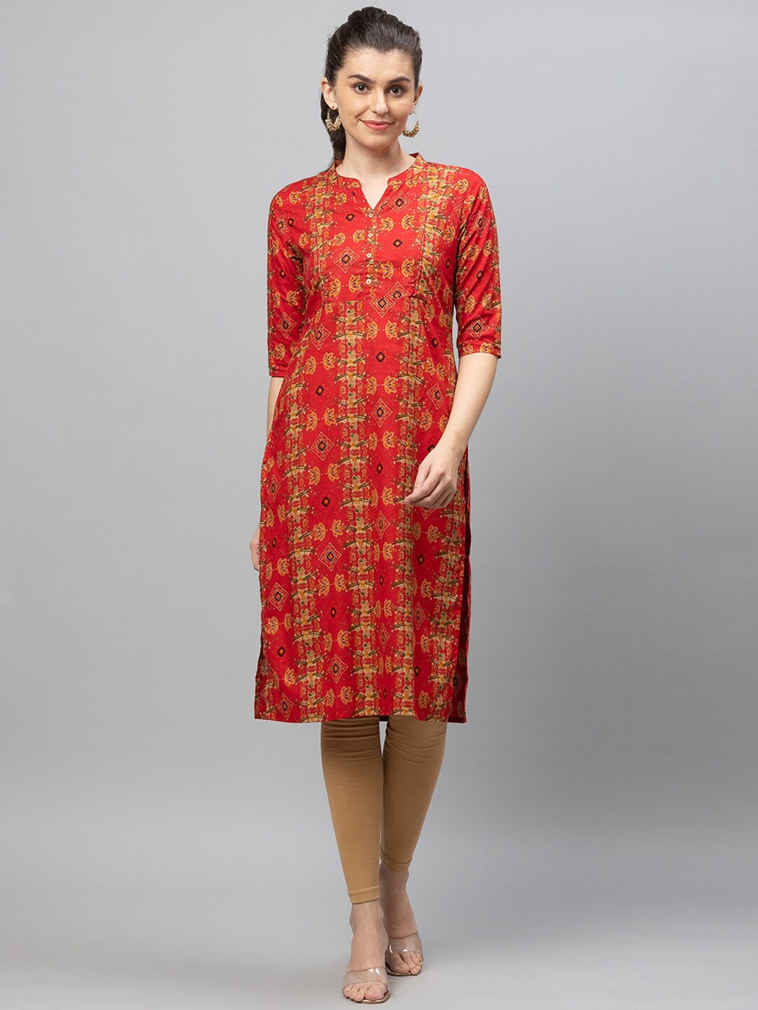 

AV2 Red Ethnic Printed Maternity Pure Cotton Kurta