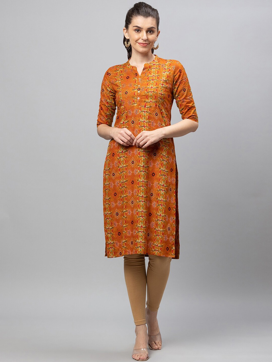 

AV2 Women Orange Ethnic Motifs Printed Maternity Pure Cotton Kurta
