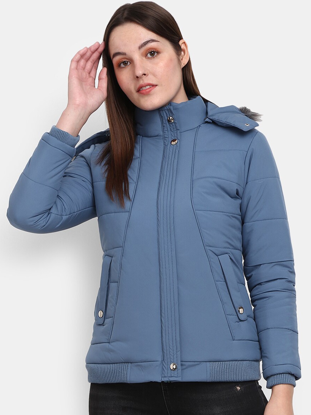 

V-Mart Women Blue Hooded Lightweight Puffer Jacket