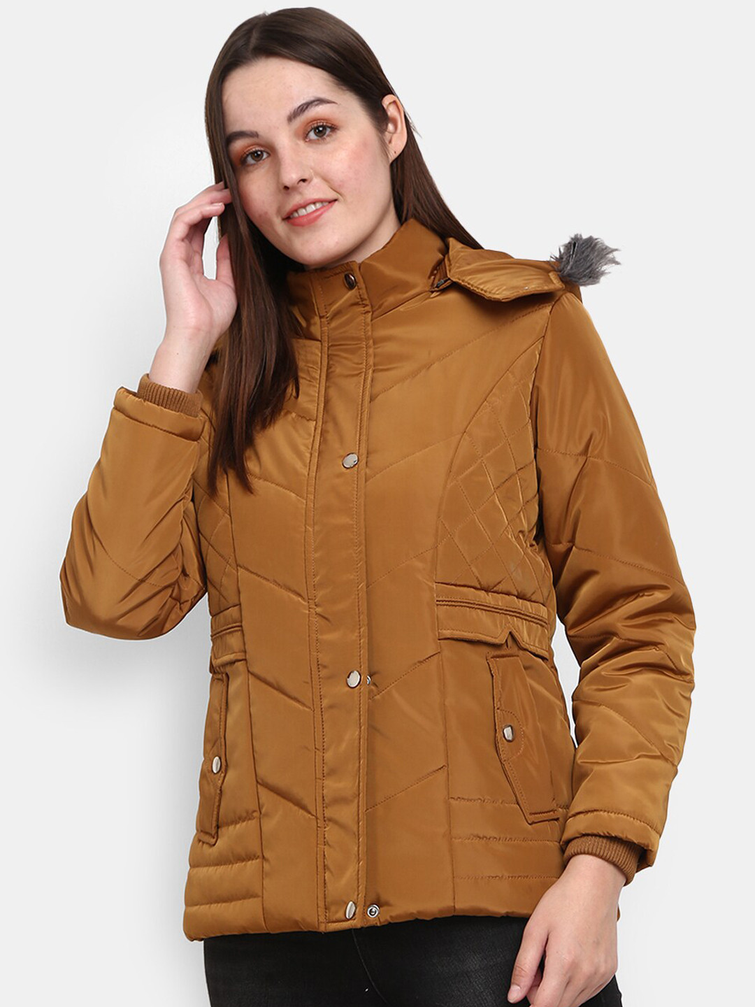 

V-Mart Women Mustard Lightweight Longline Outdoor Puffer Jacket