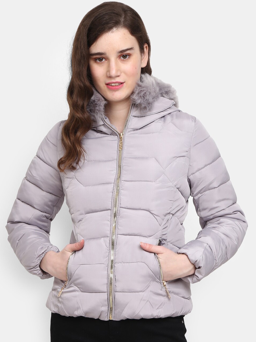 

V-Mart Women Grey Lightweight Hooded Outdoor Puffer Jacket