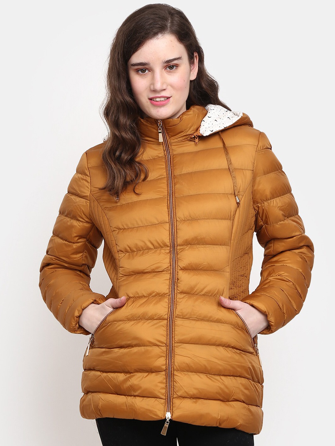 

V-Mart Women Mustard Lightweight Longline Outdoor Puffer Jacket