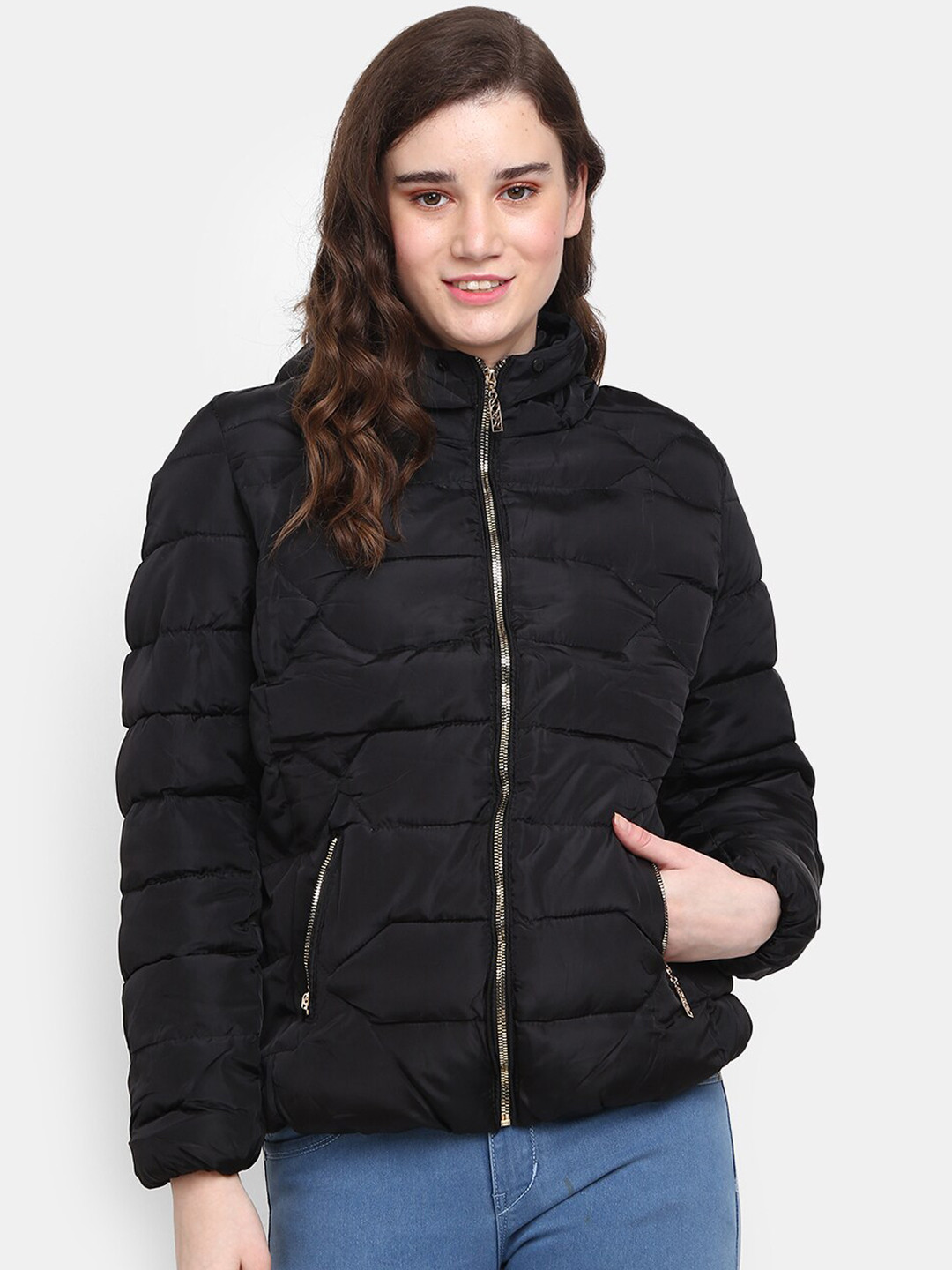 

V-Mart Women Black Lightweight Cotton Puffer Jacket