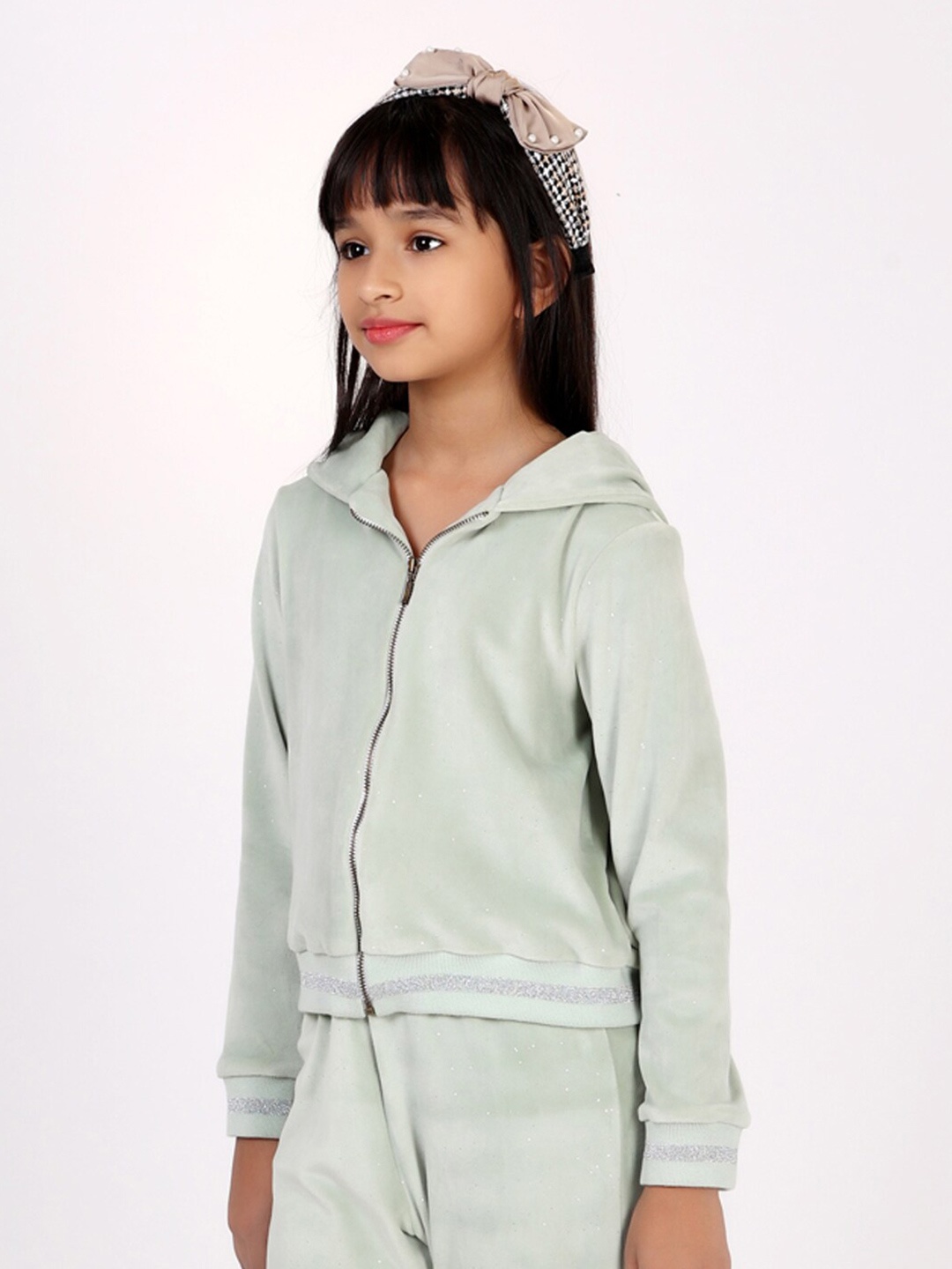 

One Friday Girls Hooded Front-Open Sweatshirt, Green