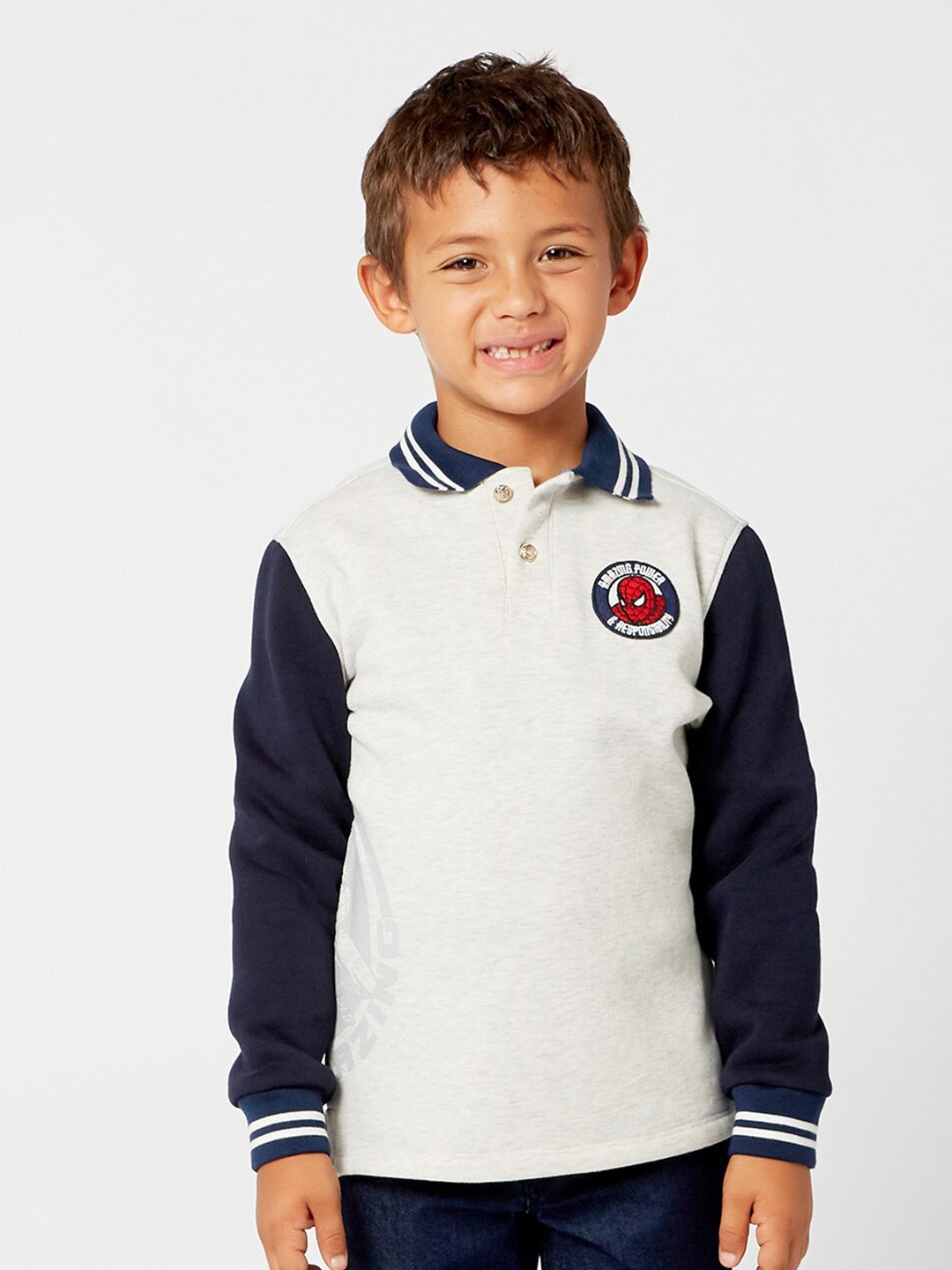 

One Friday Boys Shirt Collar Pullover Sweatshirt, Grey
