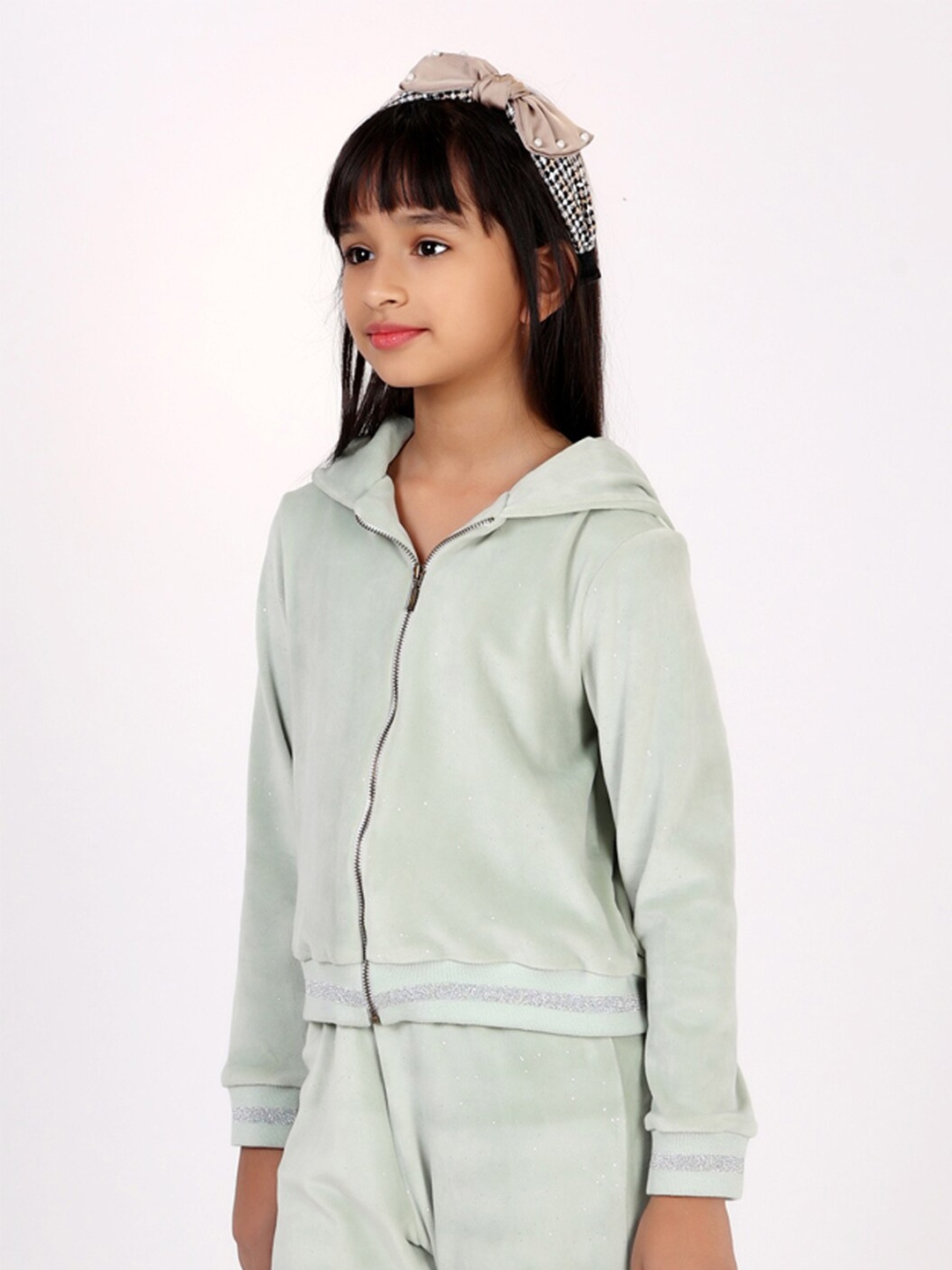 

One Friday Girls Hooded Front-Open Sweatshirt, Green