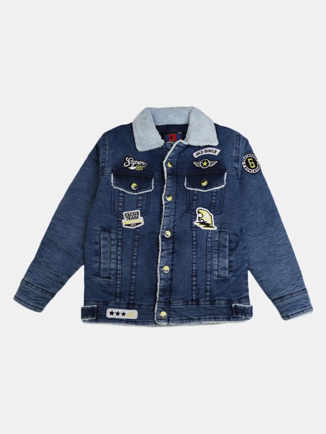 

V-Mart Boys Navy Blue Lightweight Cotton Denim Jacket with Embroidered