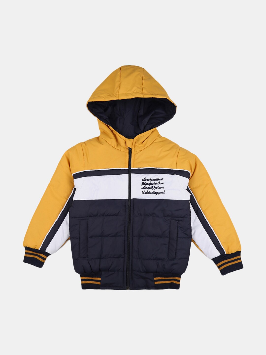 

V-Mart Boys Mustard Yellow & Black Colourblocked Lightweight Cotton Bomber Jacket