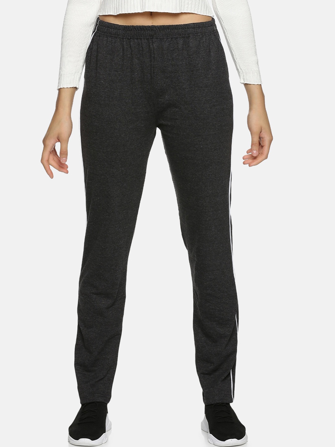 

NOT YET by us Women Charcoal Solid Cotton Track Pants