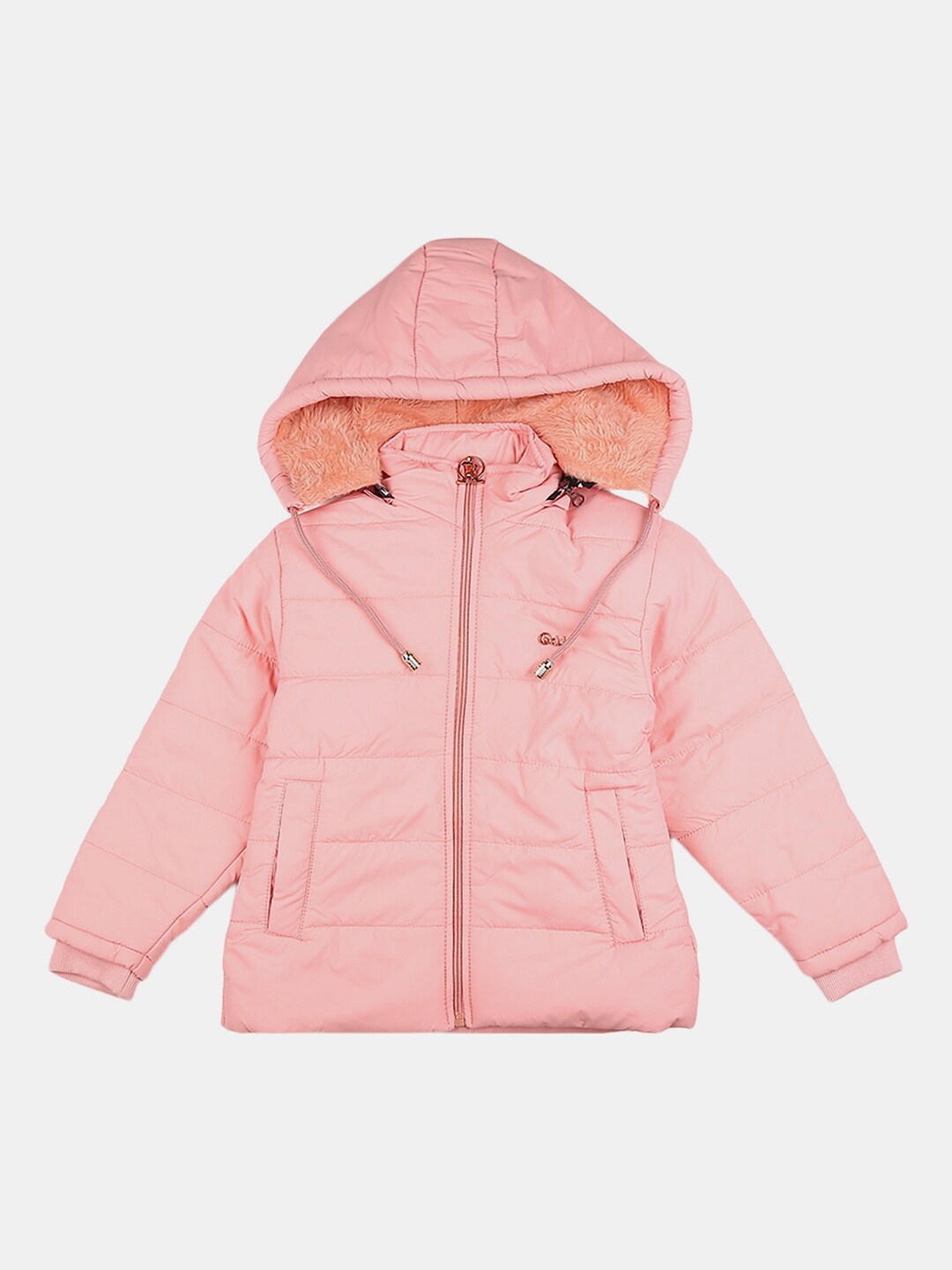 

V-Mart Girls Peach-Coloured Lightweight Outdoor Cotton Parka Jacket