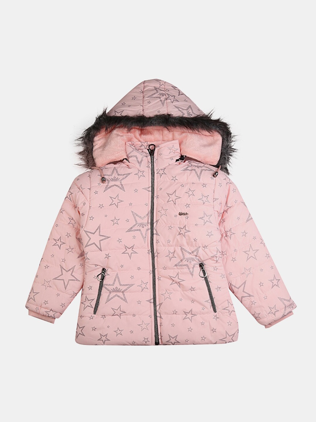

V-Mart Girls Pink Geometric Hooded Lightweight Parka Jacket
