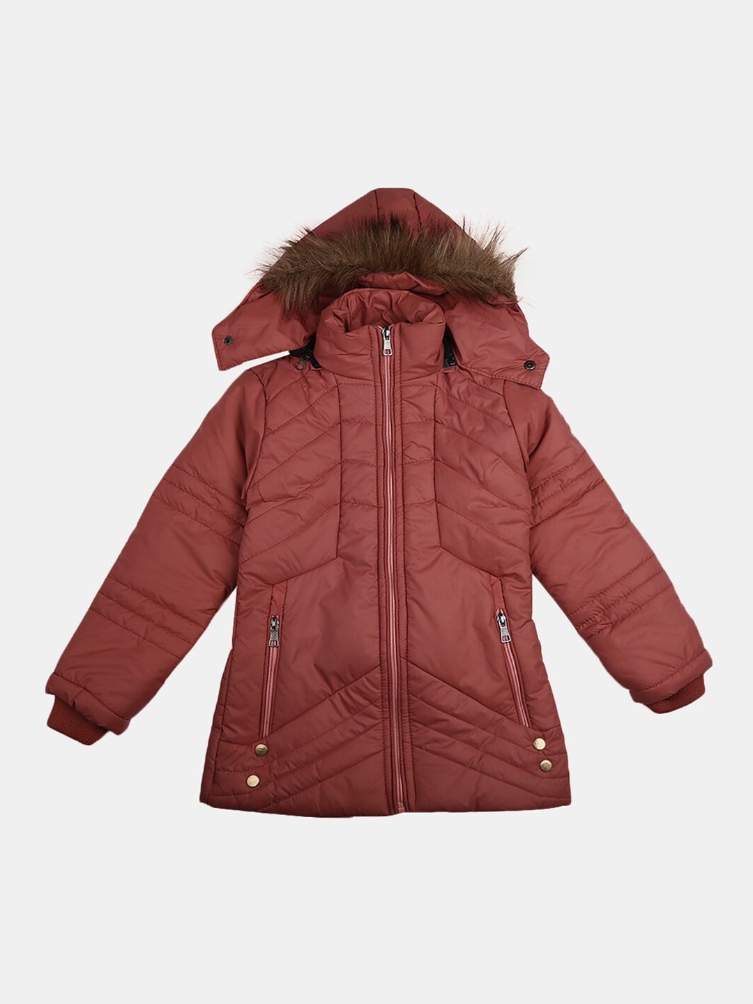 

V-Mart Girls Peach-Coloured Hooded Lightweight Longline Parka Jacket