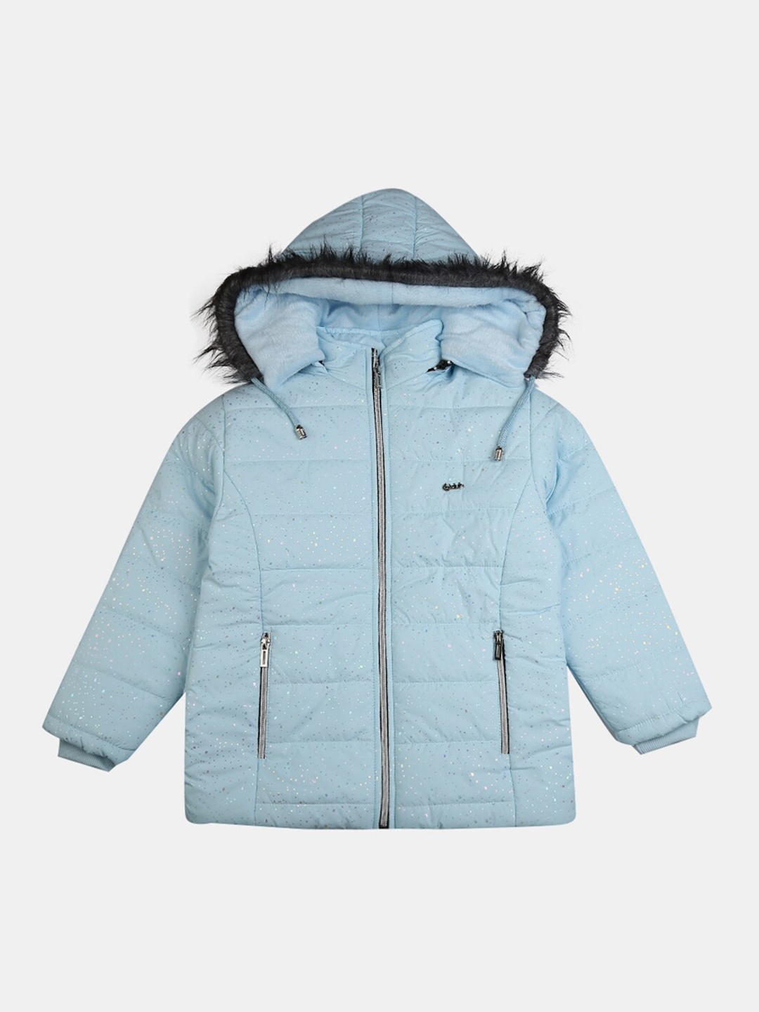 

V-Mart Girls Blue & Silver-Toned Hooded Geometric Lightweight Parka Jacket