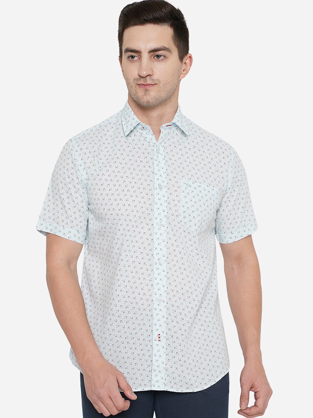 

Greenfibre Men Blue Classic Micro Ditsy Printed Pure Cotton Casual Shirt