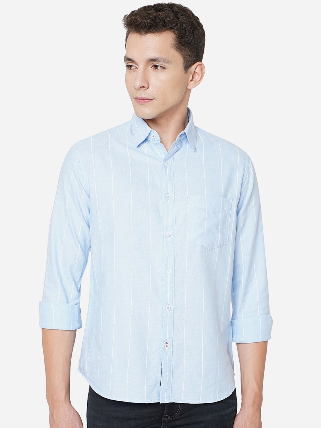 

Greenfibre Classic Slim Fit Striped Pure Cotton Casual Shirt, Blue