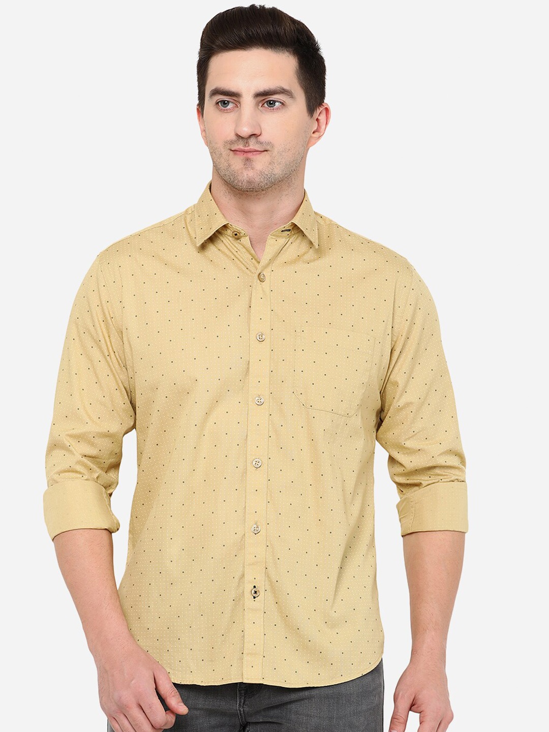 

Greenfibre Classic Micro Ditsy Printed Pure Cotton Casual Shirt, Yellow