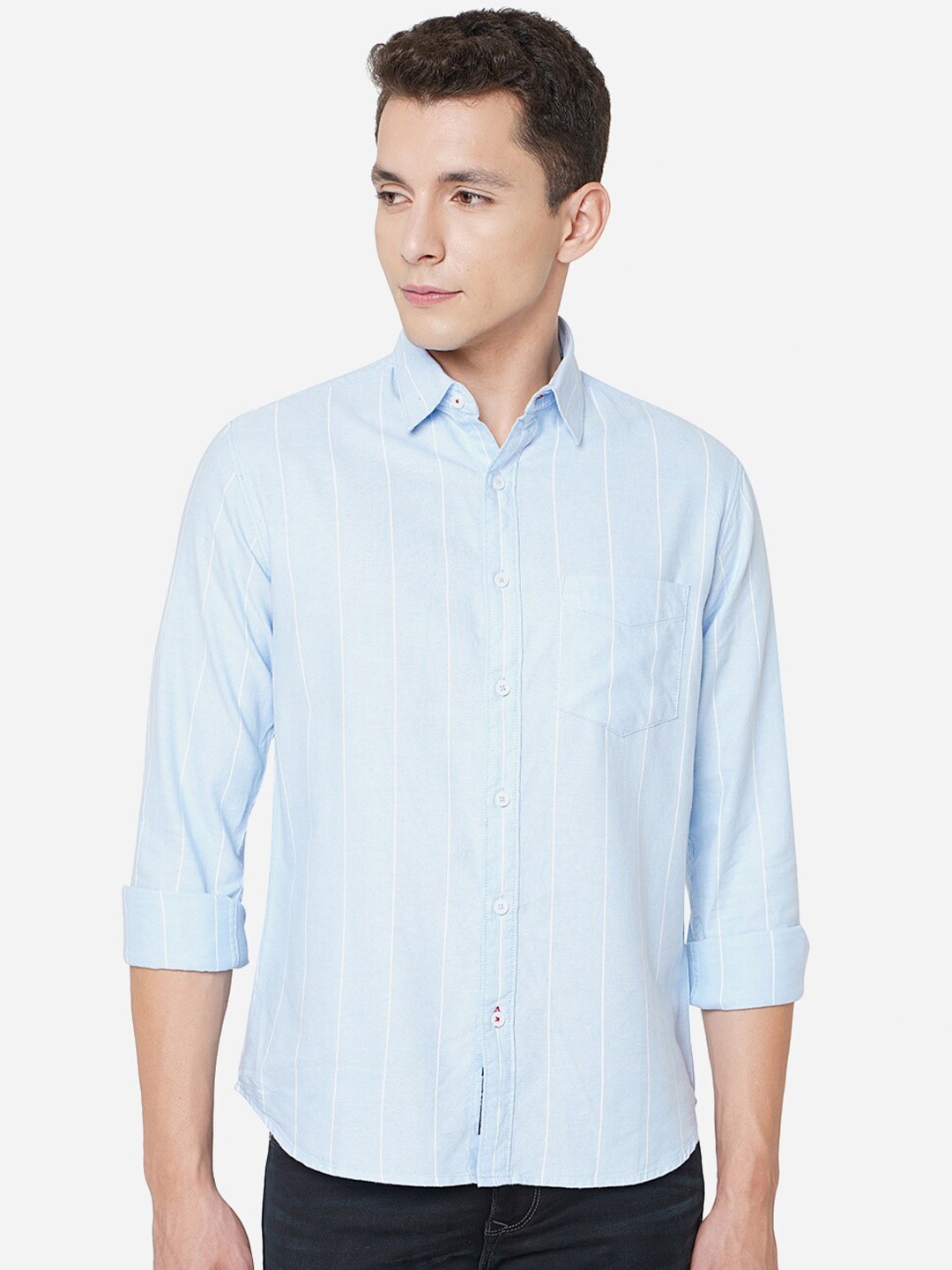 

Greenfibre Classic Slim Fit Striped Pure Cotton Casual Shirt, Blue