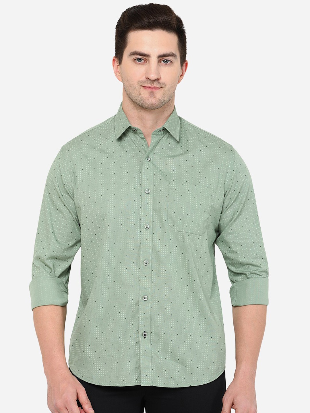 

Greenfibre Men Classic Micro Ditsy Printed Pure Cotton Casual Shirt, Green