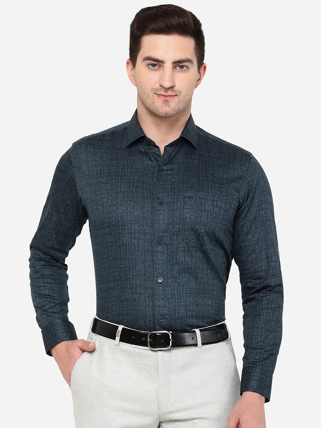 

Greenfibre Men Classic Slim Fit Abstract Printed Formal Shirt, Charcoal