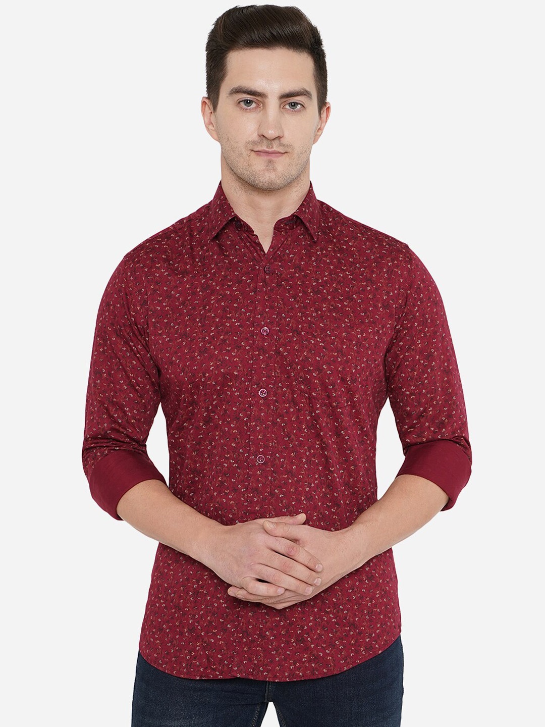 

Greenfibre Men Printed Pure Cotton Casual Shirt, Maroon