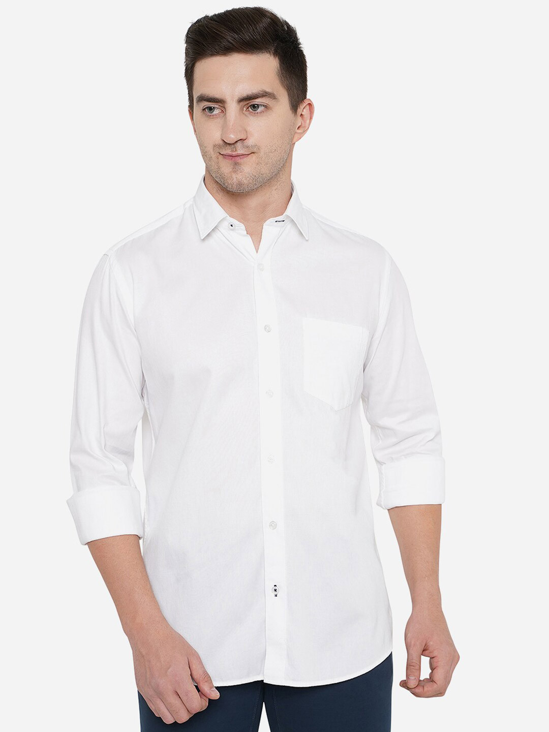 

Greenfibre Men White Pure Cotton Classic Casual Shirt