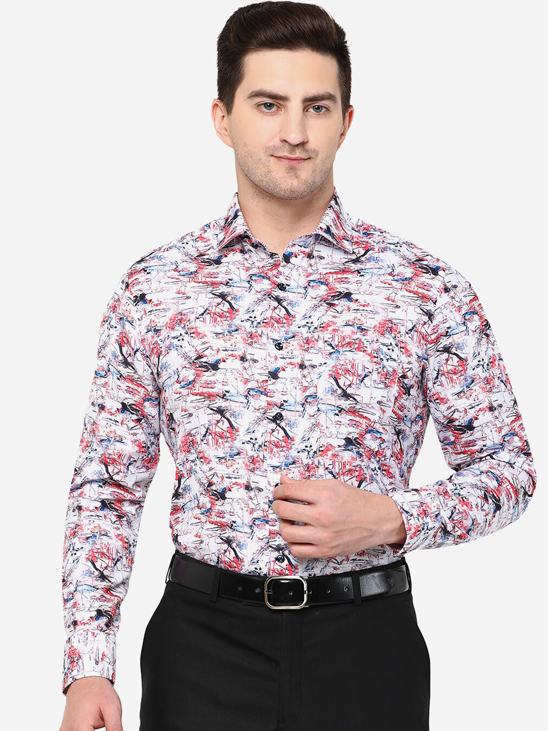 

Greenfibre Men Pink Classic Slim Fit Floral Printed Formal Shirt