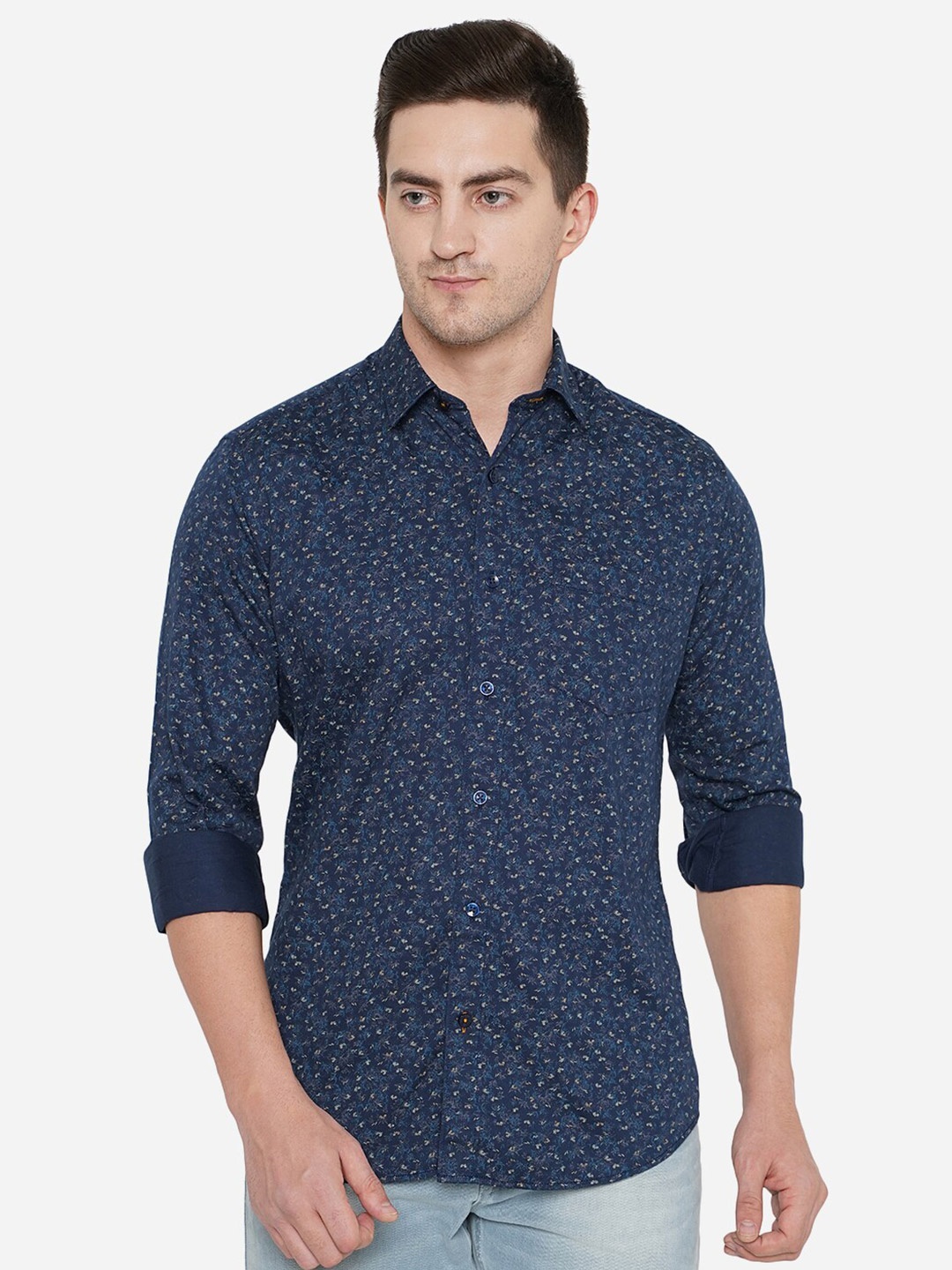 

Greenfibre Men Printed Pure Cotton Casual Shirt, Navy blue