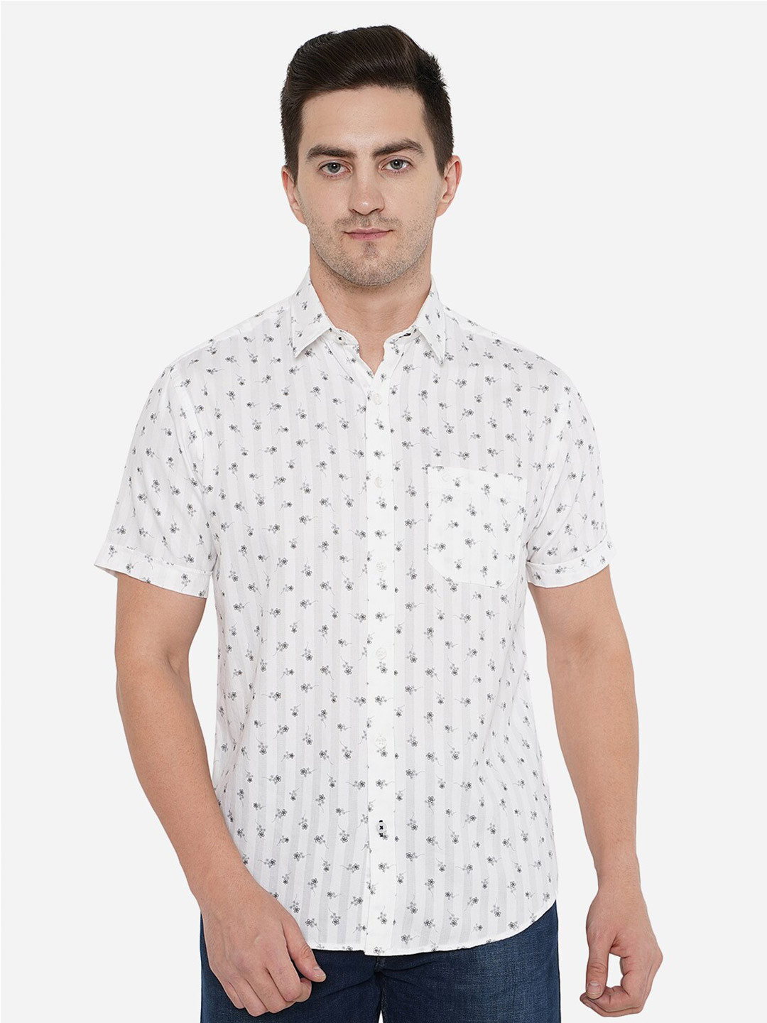 

Greenfibre Men Classic Floral Printed Pure Cotton Casual Shirt, White