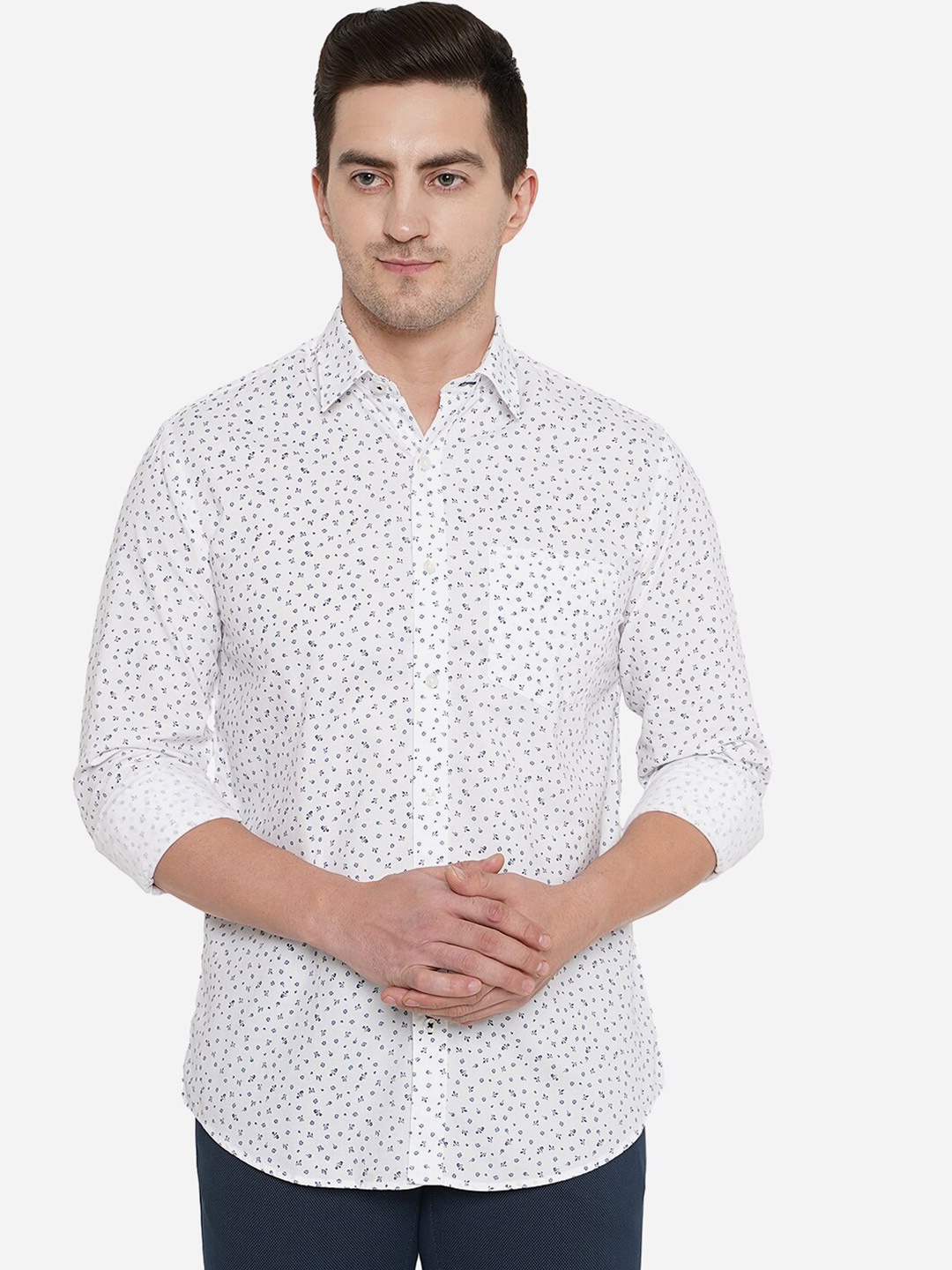 

Greenfibre Men Classic Floral Printed Pure Cotton Casual Shirt, White