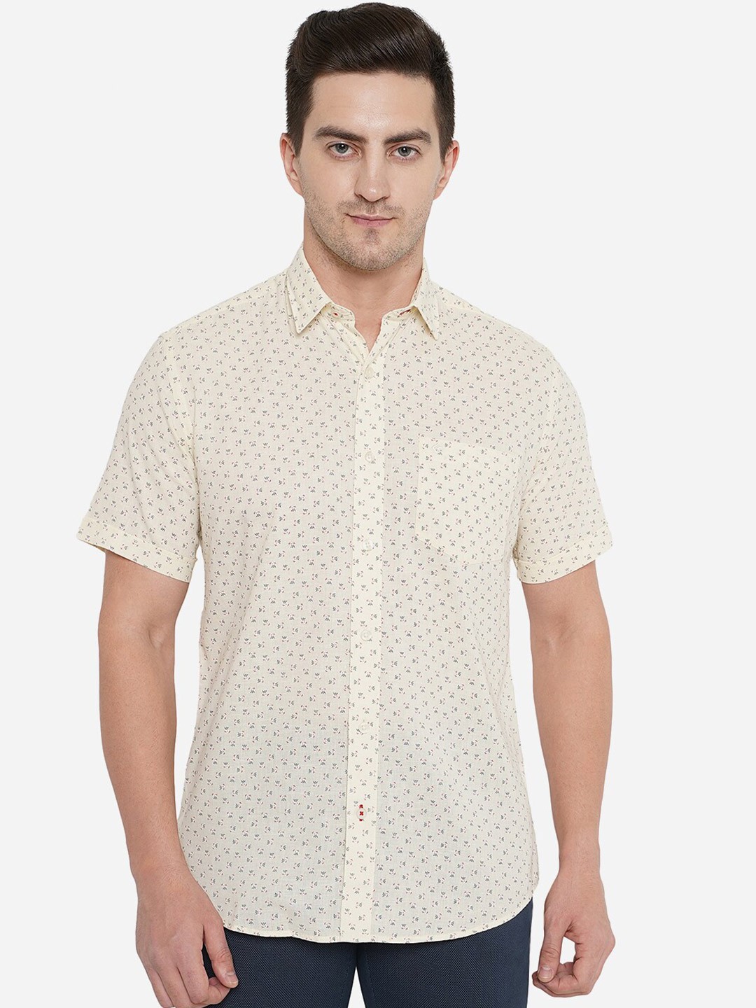 

Greenfibre Men Classic Micro Ditsy Printed Pure Cotton Casual Shirt, Beige