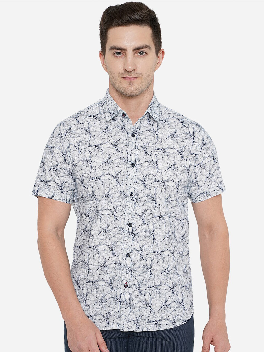 

Greenfibre Men Classic Slim Fit Abstract Printed Pure Cotton Casual Shirt, White