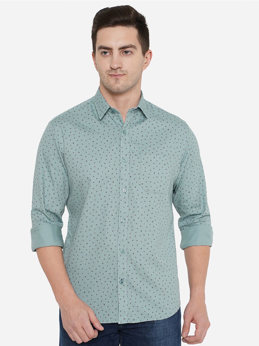 

Greenfibre Men Classic Micro Ditsy Printed Pure Cotton Casual Shirt, Blue
