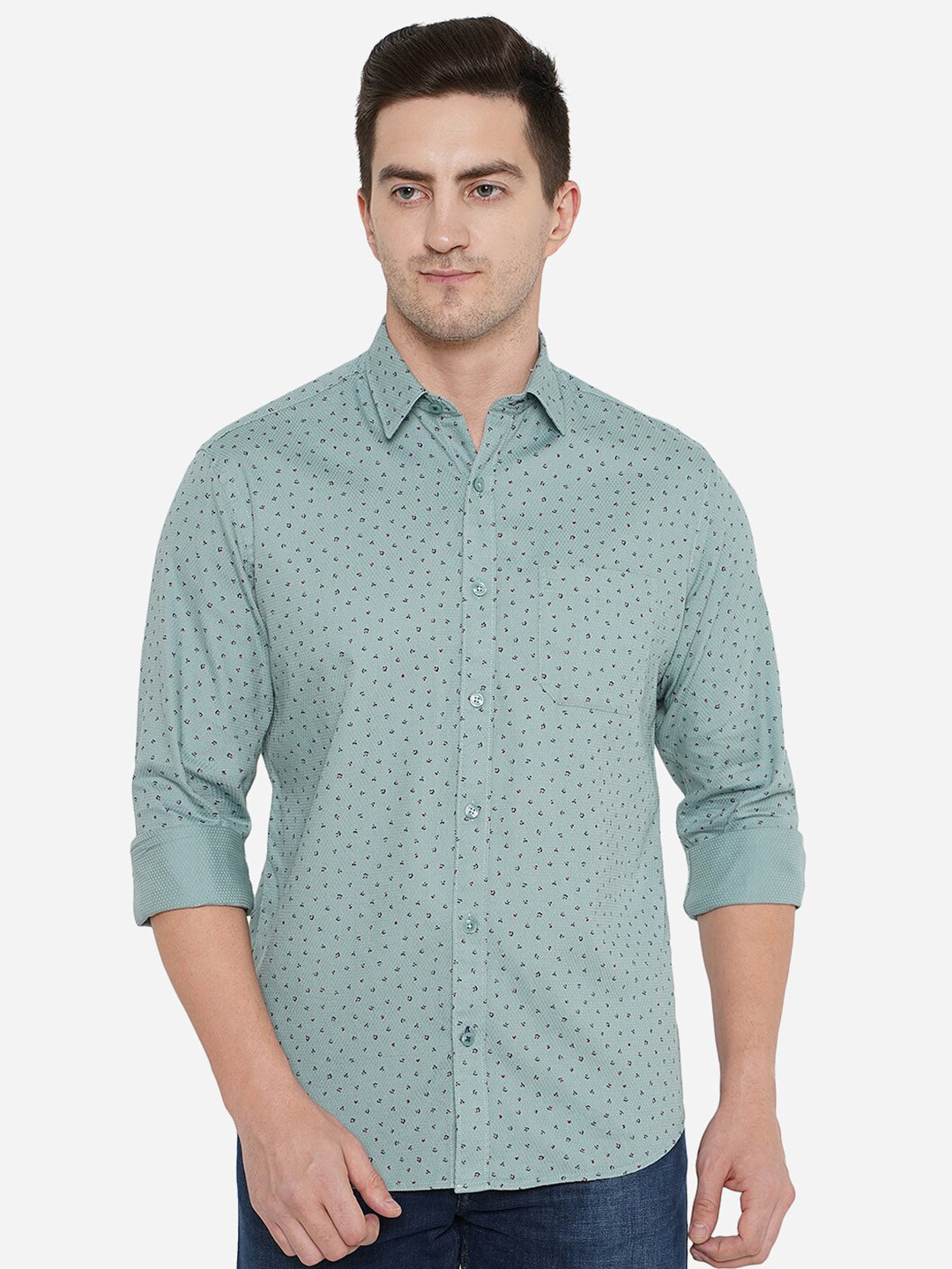 

Greenfibre Men Classic Micro Ditsy Printed Pure Cotton Casual Shirt, Blue