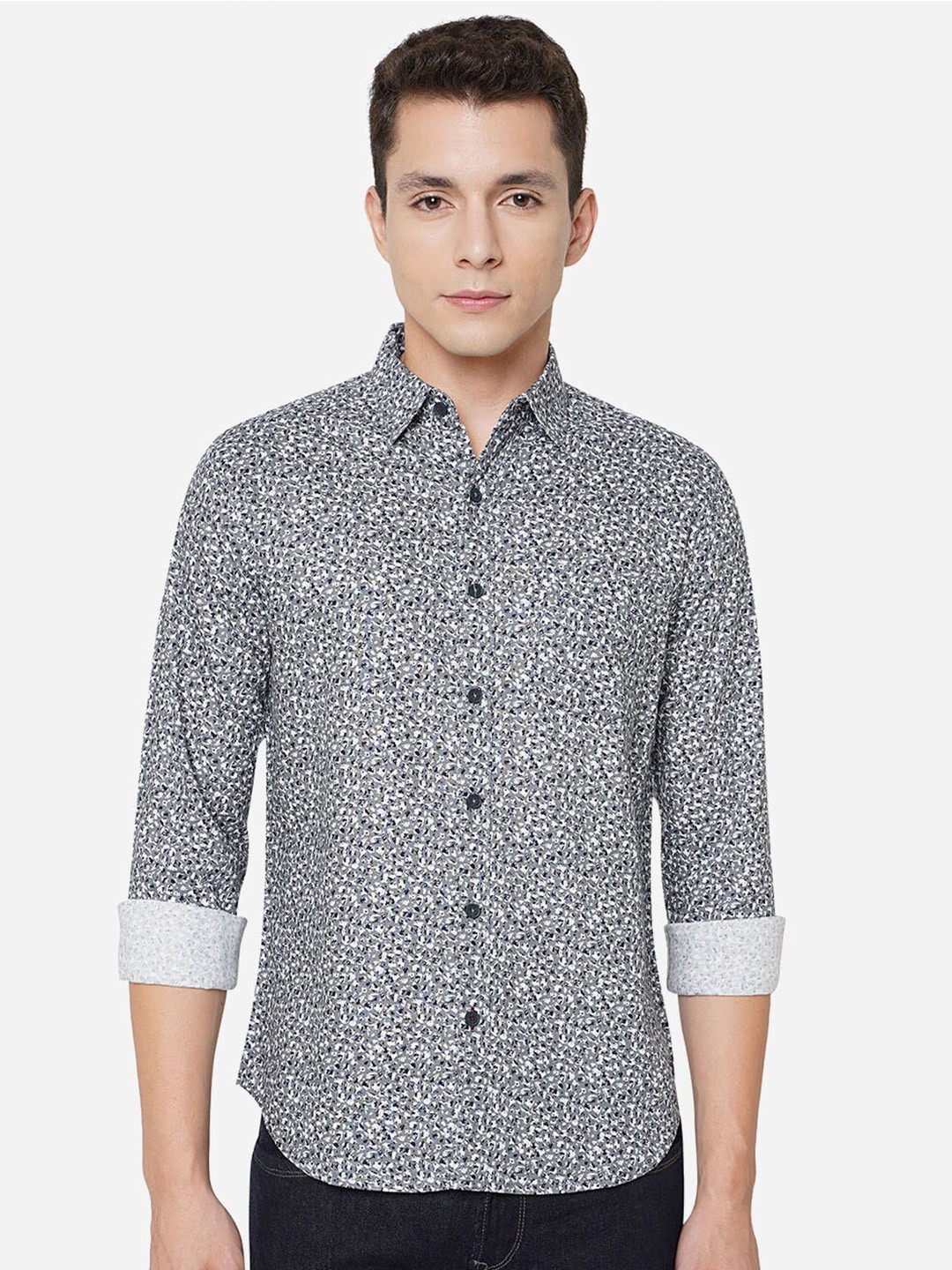 

Greenfibre Men Classic Slim Fit Floral Printed Pure Cotton Casual Shirt, Grey