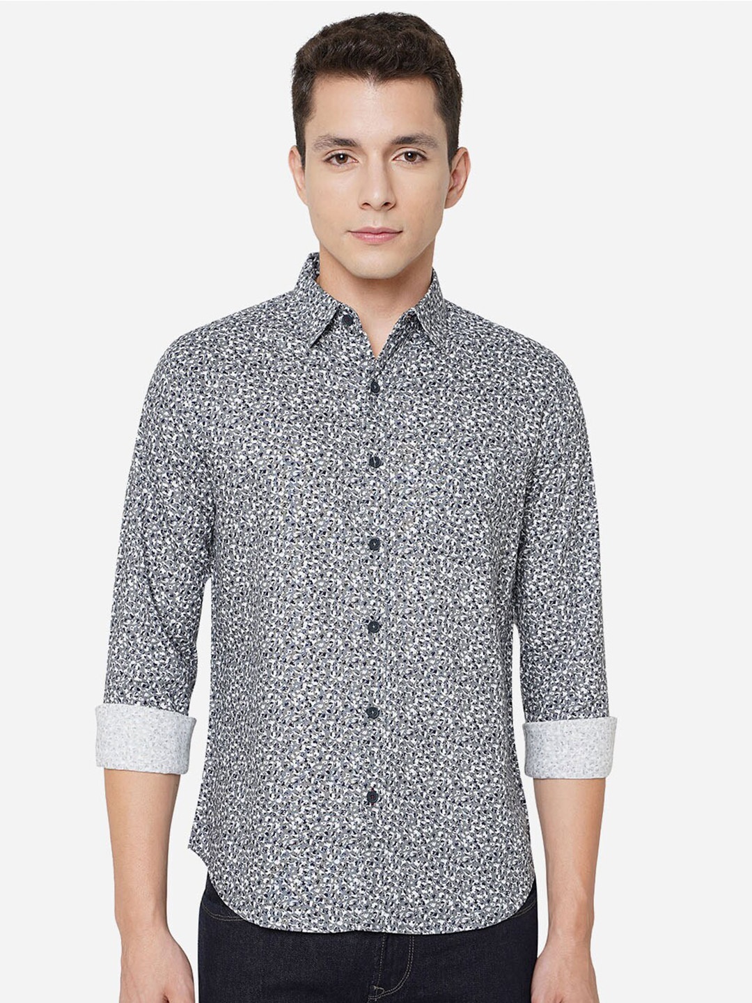 

Greenfibre Men Classic Slim Fit Floral Printed Pure Cotton Casual Shirt, Grey