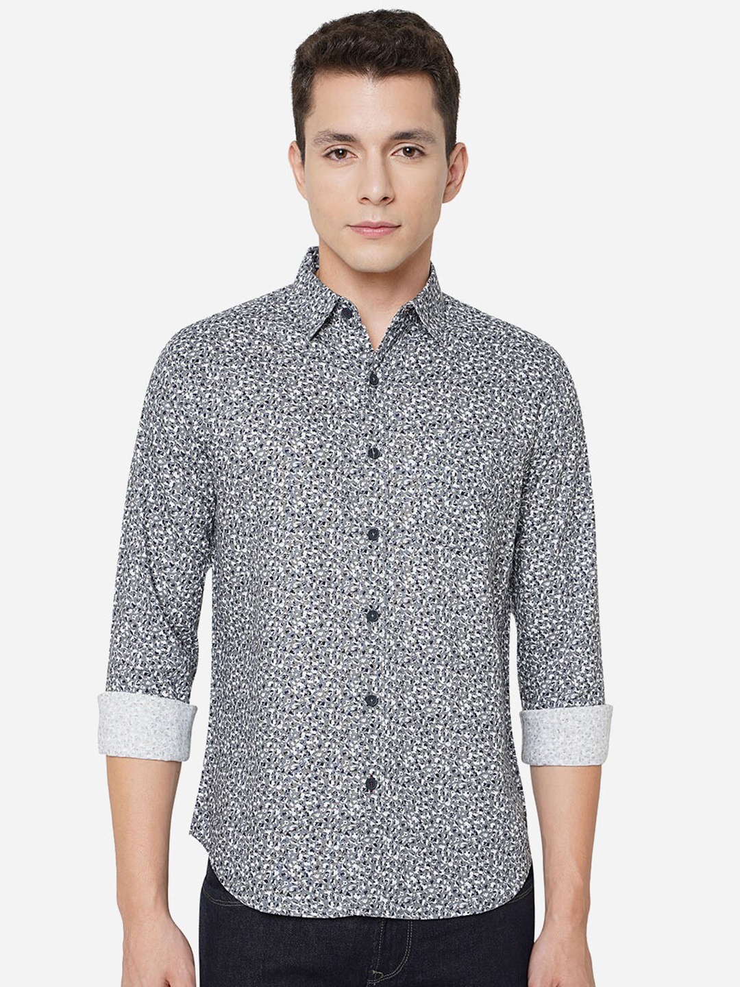 

Greenfibre Men Classic Slim Fit Printed Pure Cotton Casual Shirt, Grey
