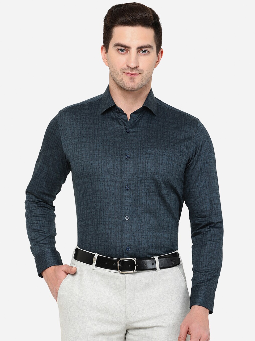 

Greenfibre Men Charcoal Printed Slim Fit Formal Shirt