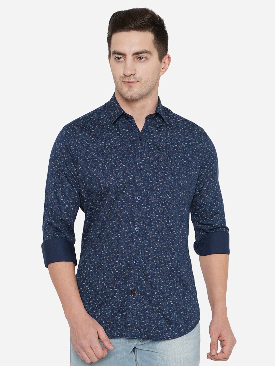 

Greenfibre Men Printed Pure Cotton Casual Shirt, Navy blue