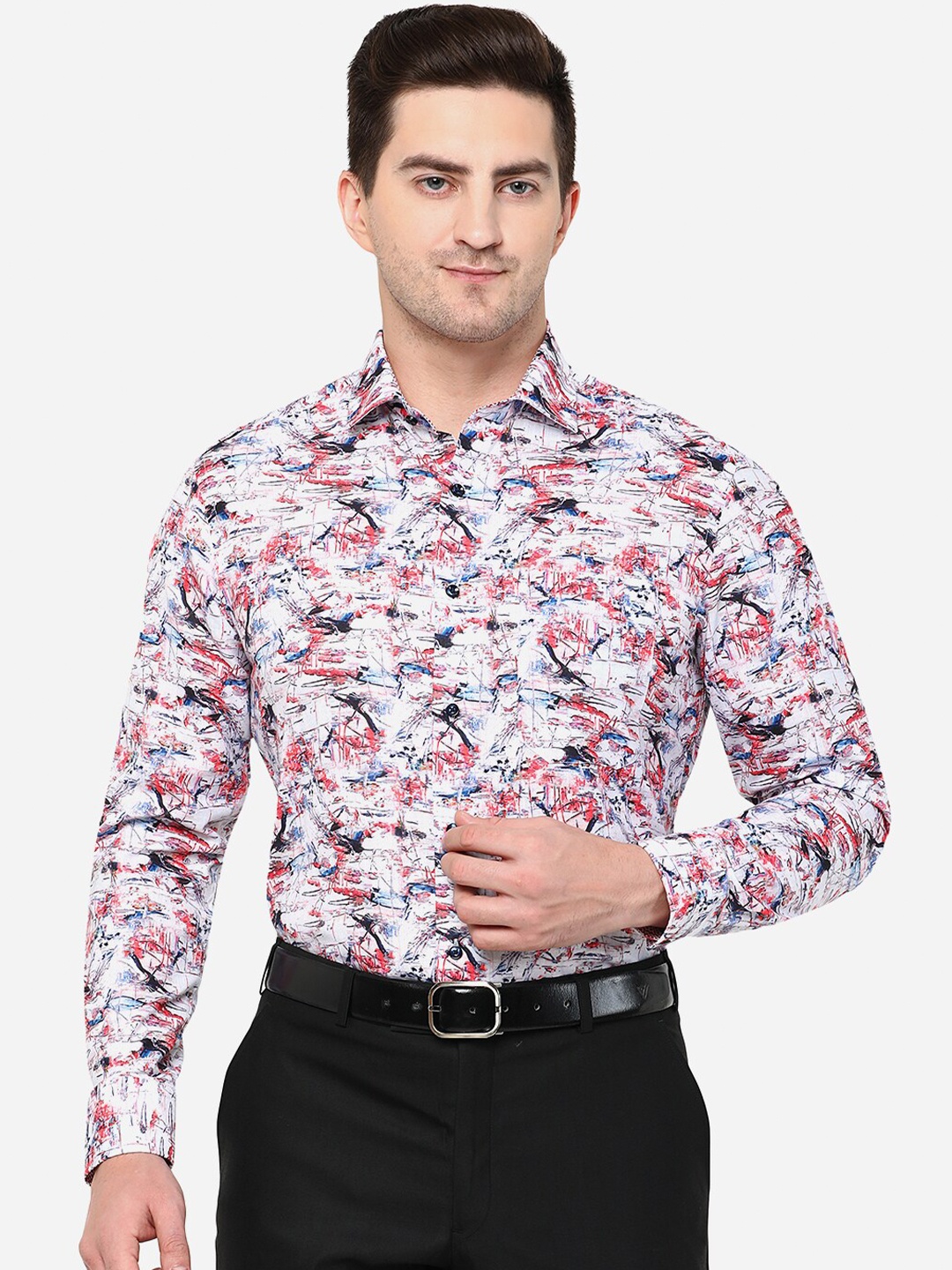 

Greenfibre Men Pink Classic Slim Fit Floral Printed Formal Shirt, White