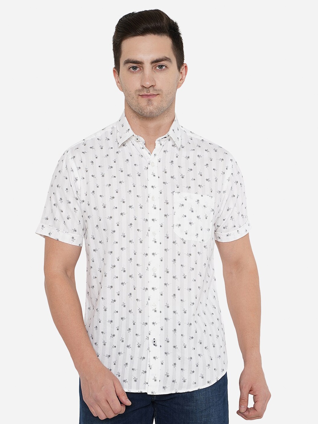 

Greenfibre Men Classic Floral Printed Pure Cotton Casual Shirt, White