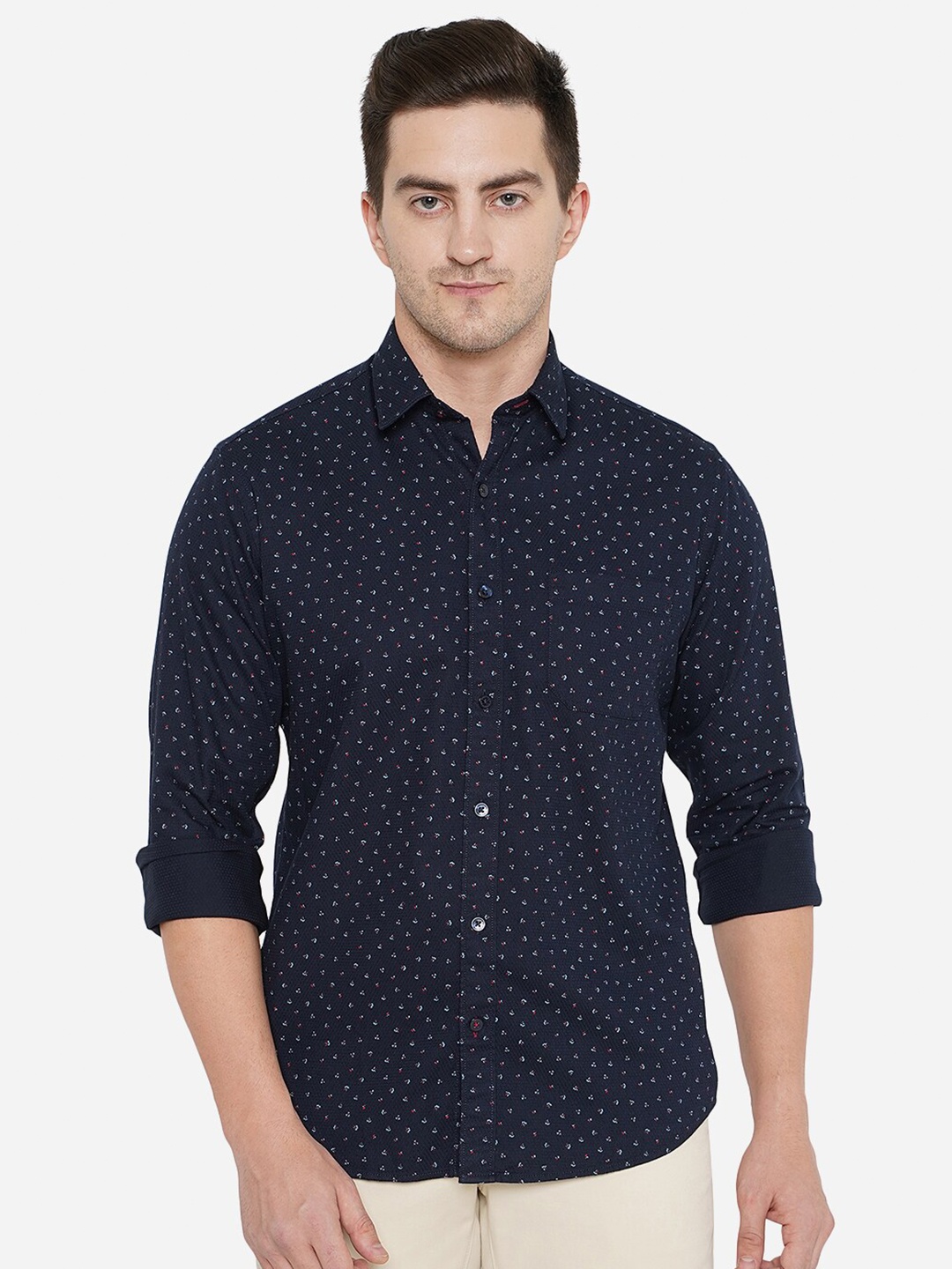 

Greenfibre Men Printed Pure Cotton Casual Shirt, Navy blue