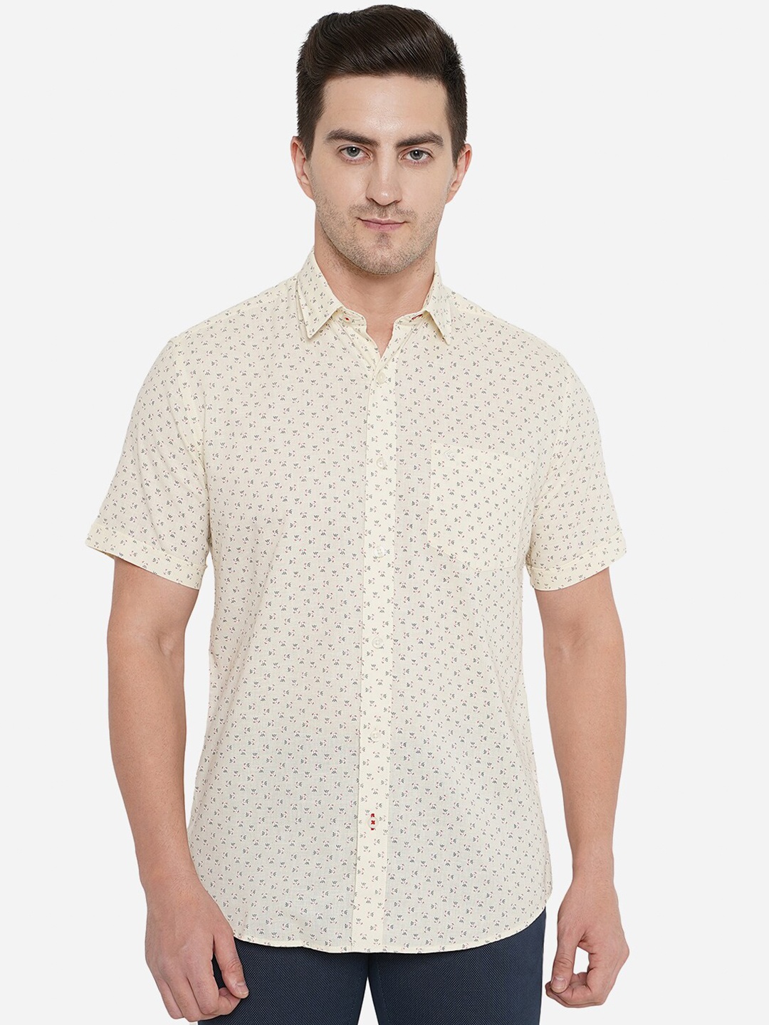 

Greenfibre Men Cream Printed Pure Cotton Casual Shirt