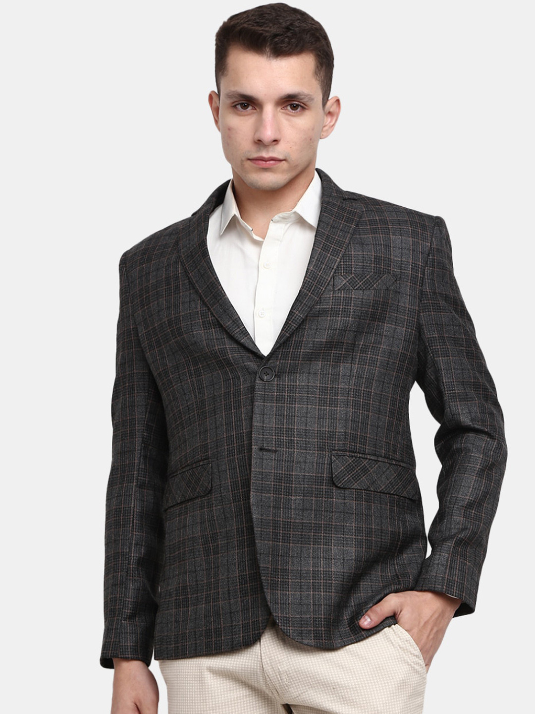 

V-Mart Men Brown & Black Checked Single-Breasted Formal Blazer