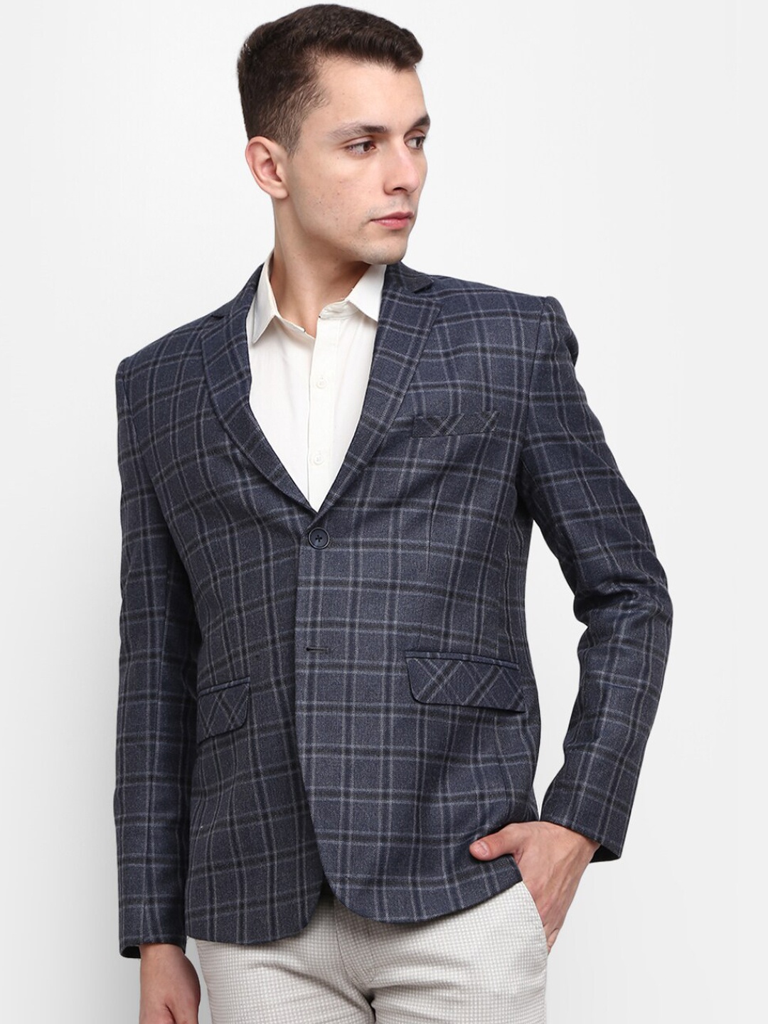

V-Mart Men Grey Checked Casual Blazers
