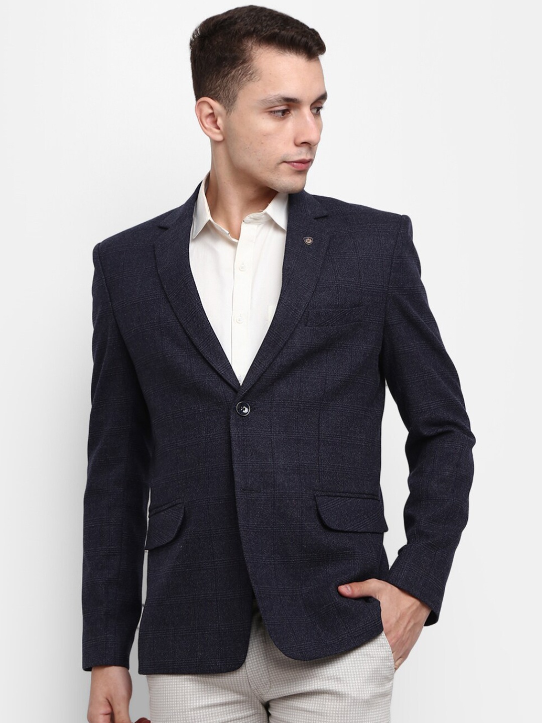 

V-Mart Men Blue Checked Single-Breasted Blazer