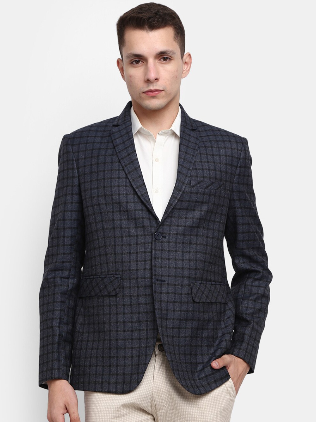 

V-Mart Men Black Checked Single-Breasted Blazer