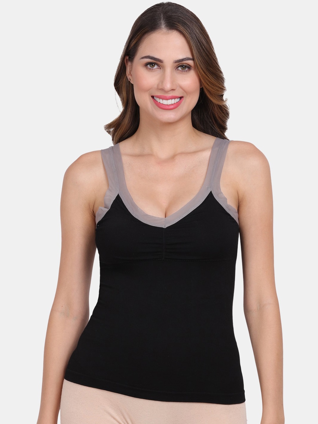 

Amour Secret Women Black Lightly-Padded Stretch Fit Seamless Camisole