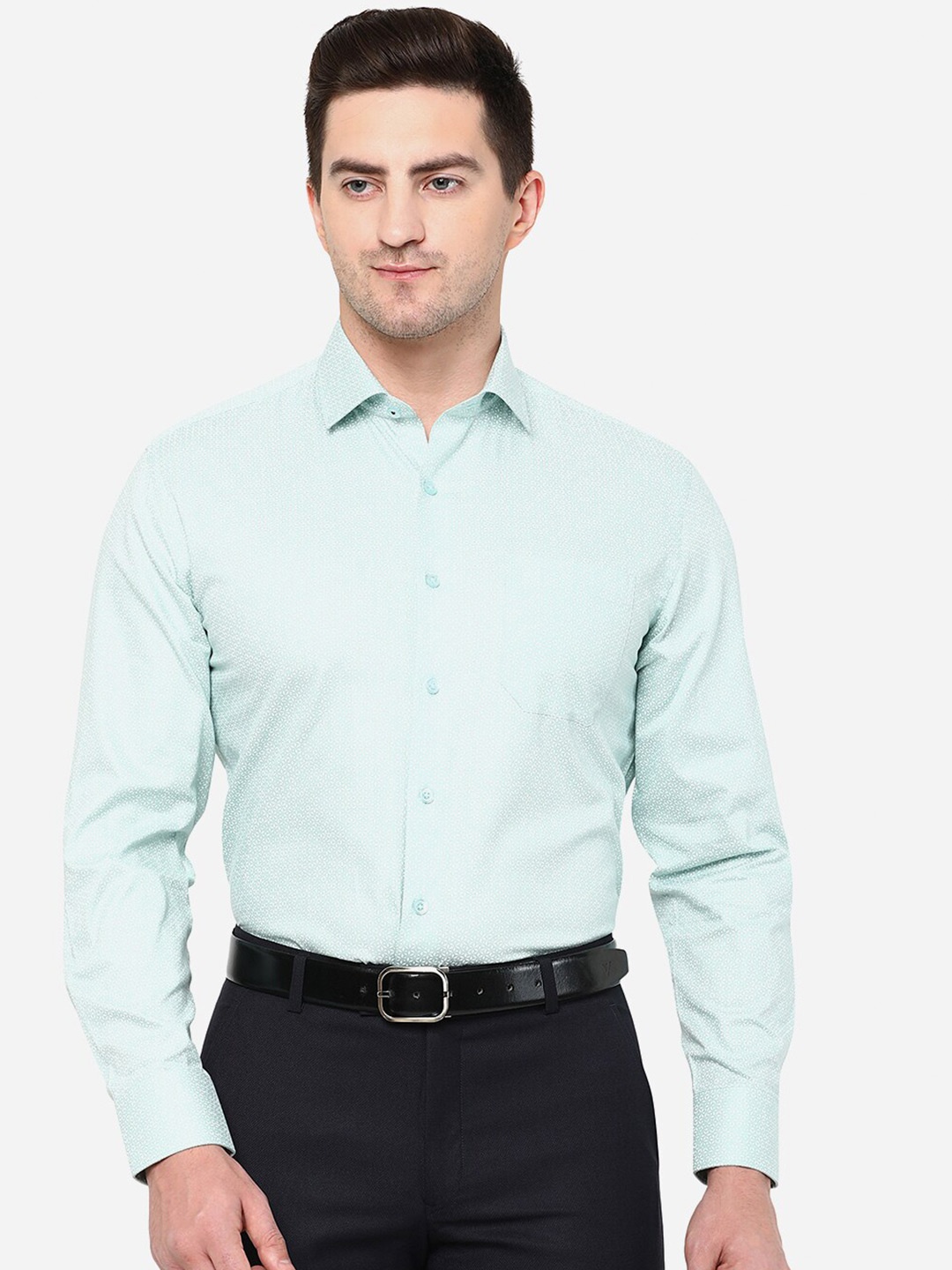 

JADE BLUE Men Sea Green Classic Slim Fit Floral Printed Cotton Formal Shirt