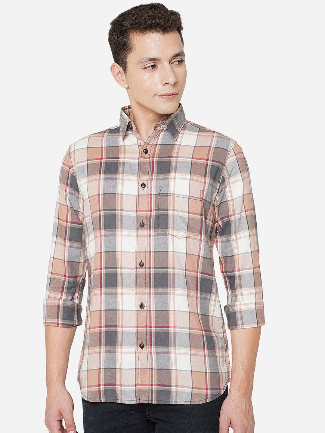 

JADE BLUE Men Grey Classic Slim Fit Checked Cotton Casual Shirt